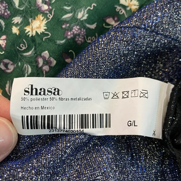 NWT Shasa Shiny Wide Leg Pants Womens L Pull On Blue Sparkling Rave Disco - Picture 9 of 13